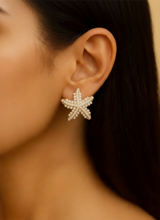 Plumvera World Aqua Pearl Stars Earrings