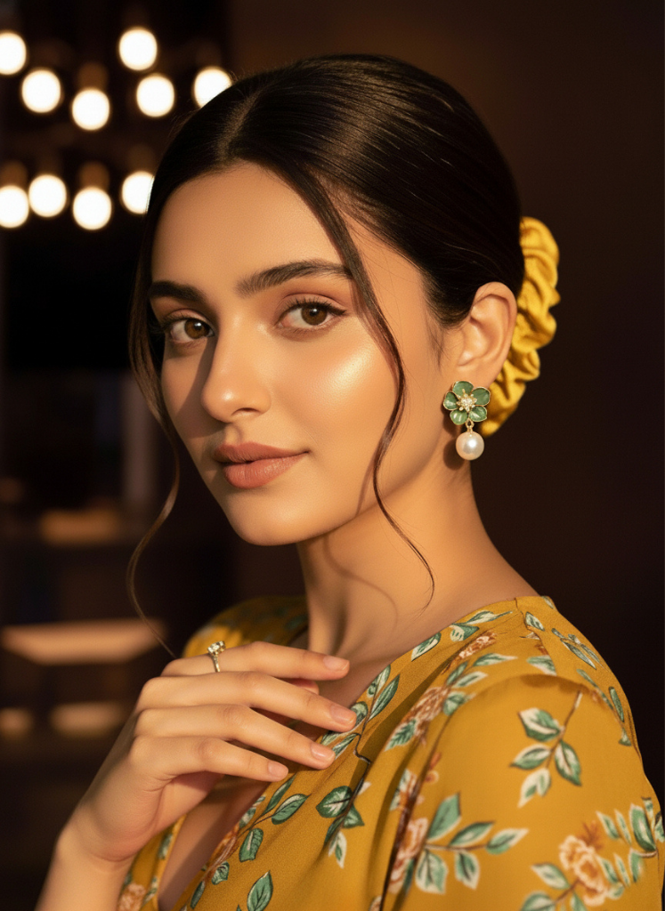 Plumvera World Emerald Petal Pearl Earrings