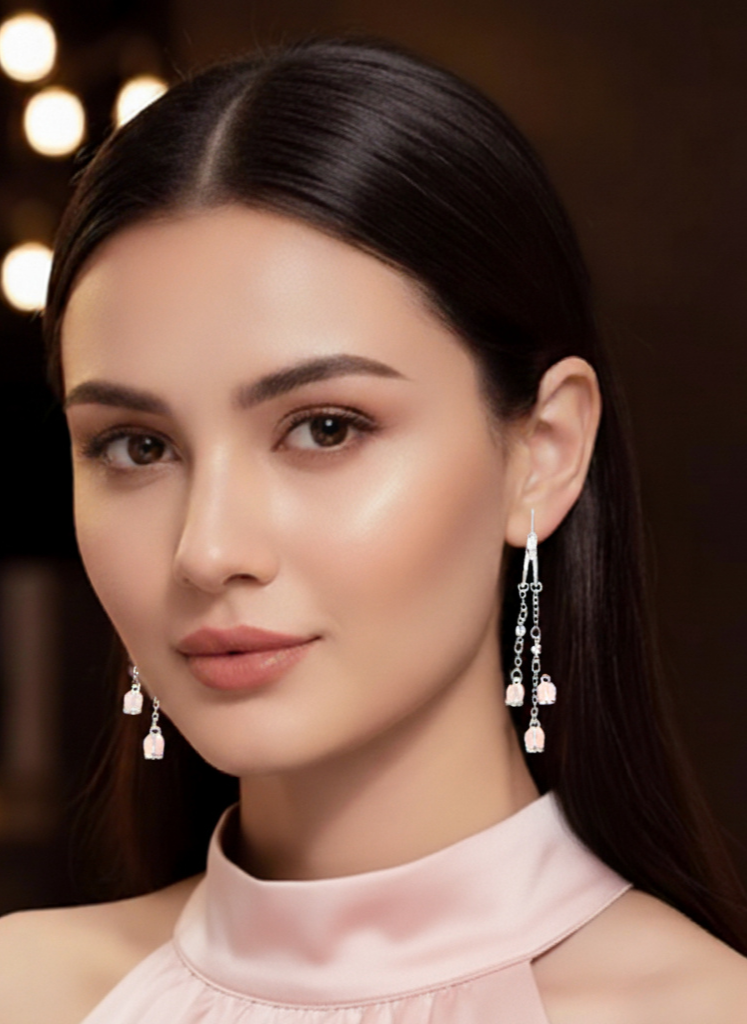 Plumvera World Pink Tulip Drops Earrings