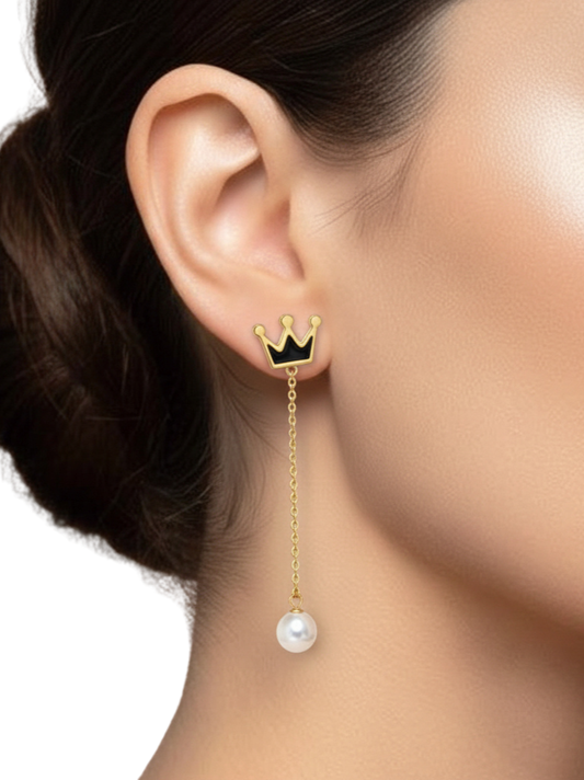 Plumvera Stainless Steel Gold Plated Crown Dangle Earrings