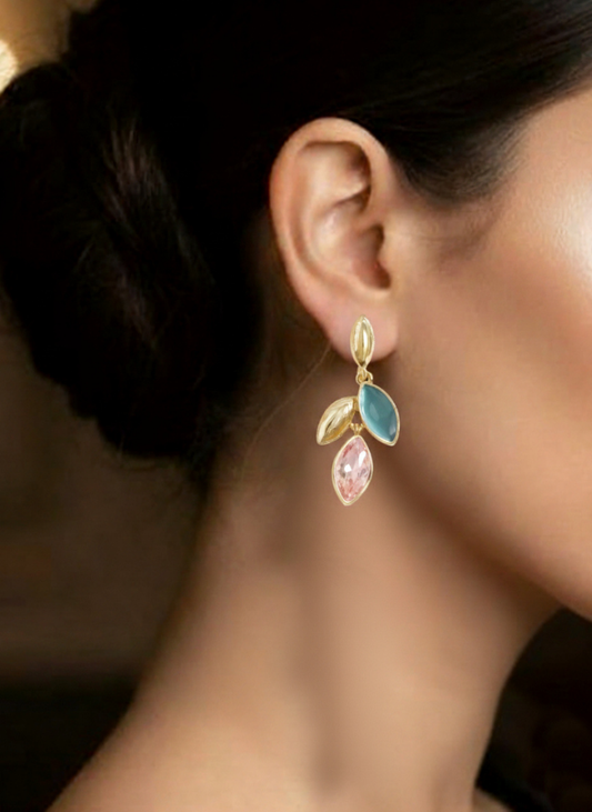 Plumvera World Petal Pink & Teal Drops Earrings