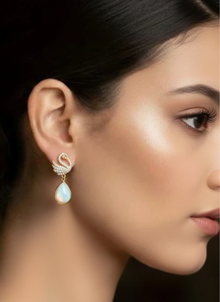 Plumvera World Cozy Crystal Swan Drop Earrings